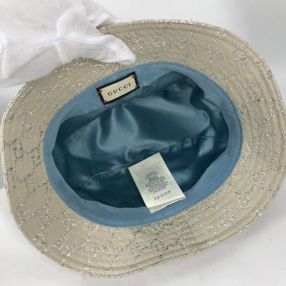 Auth GUCCI 631951 GG lame Bucket hat bob hat cotton WhiteBased - Picture 7 of 14